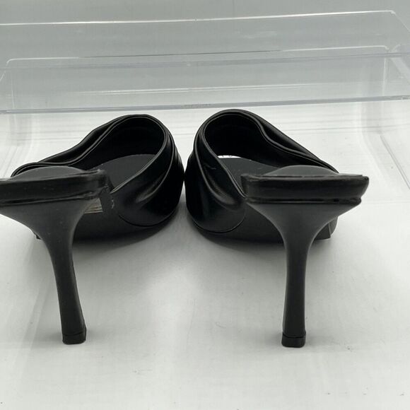H Halston Luandas Black Heels 8.5 Medium Vegan Leather Open Square Toe Slide - Picture 6 of 10